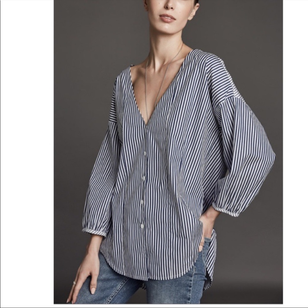 Harshman Chance Navy White Striped Button Down top